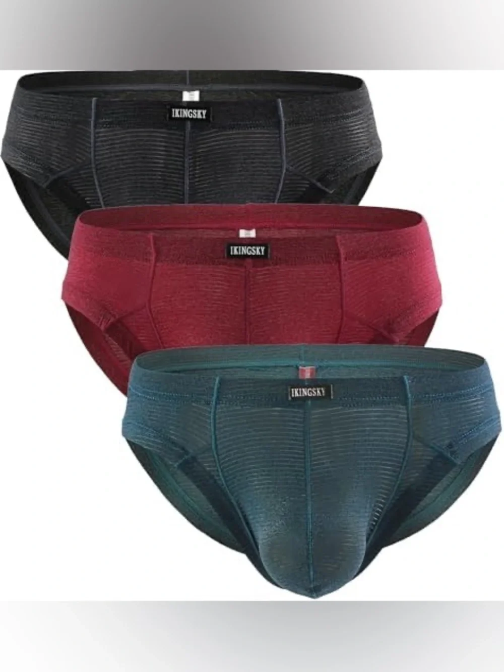 NEW IKingsky Men's Striped Bulge Briefs Stretch Pouch Underwear Set of 3